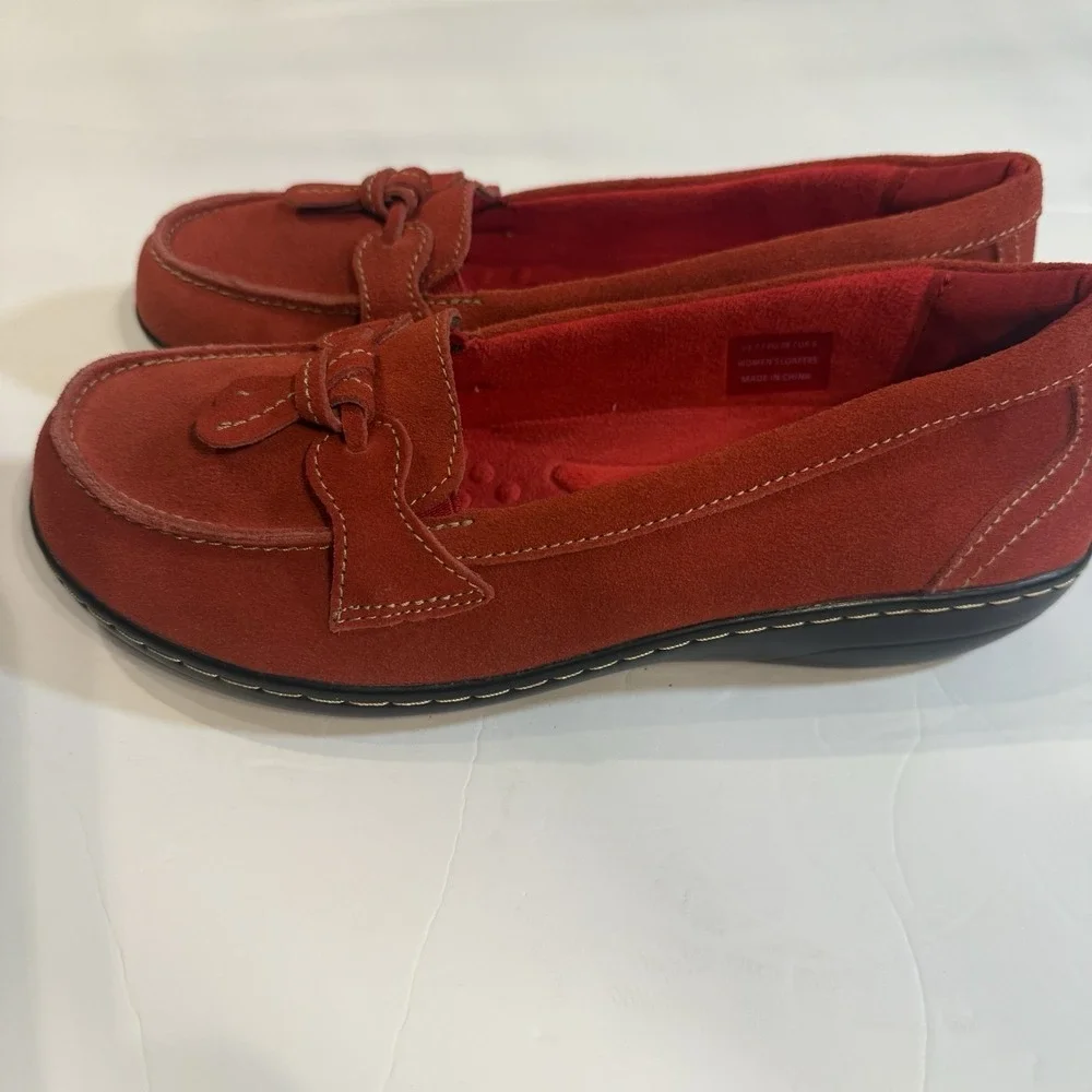 Osslue Red Suede Driving Moccasins Women's Size 7 Slip On Loafers Casual